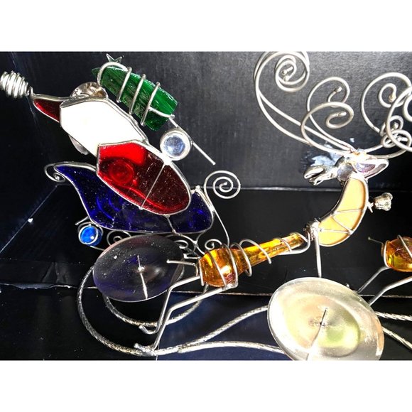 Holiday Home Accents Stained Glass Santa and Reindeer Candle Holder - Picture 7 of 10